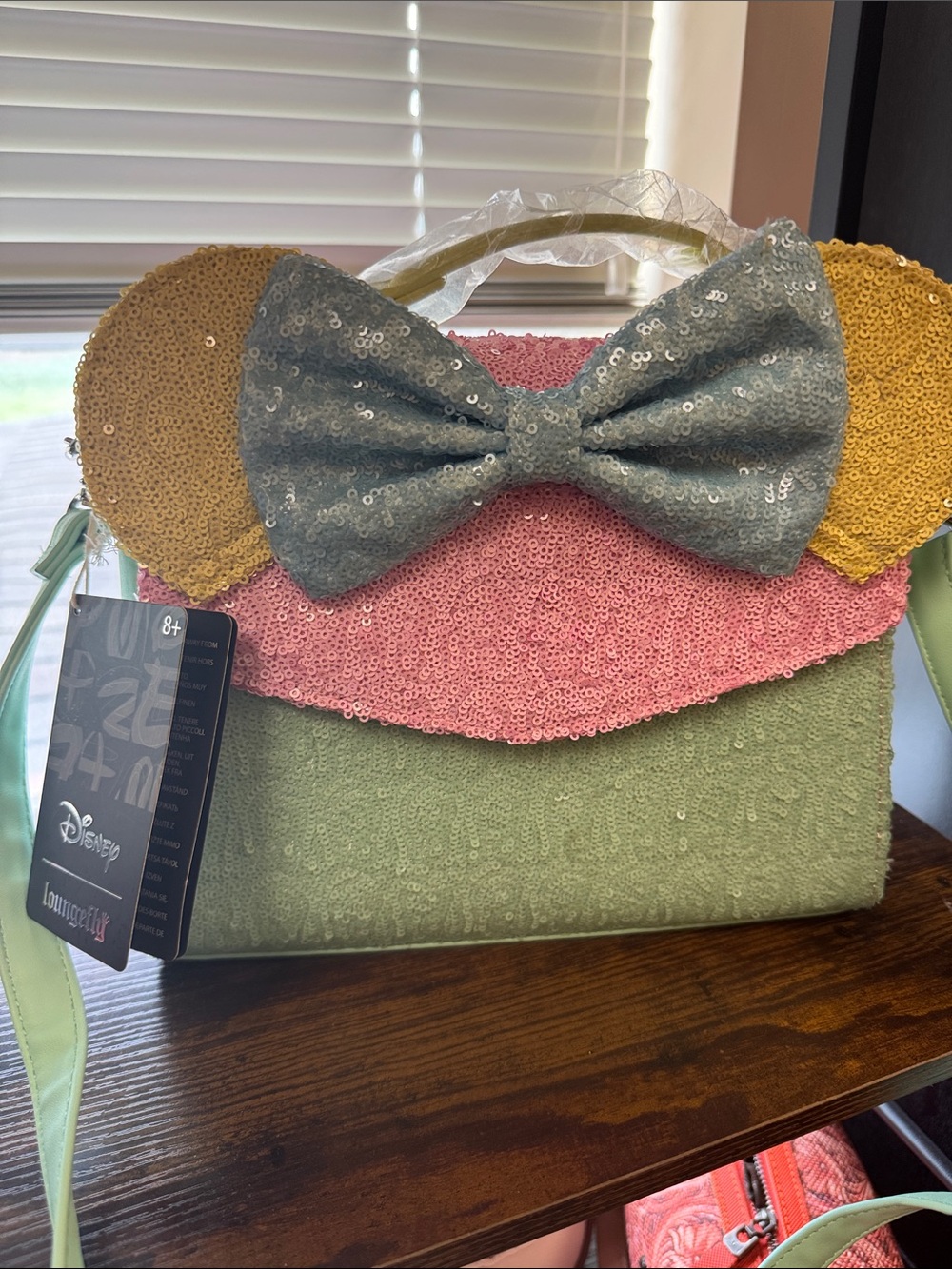 Disney Sequin Bow Accent Pastel Crossbody Bag NWT
